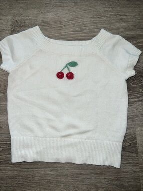 Abercrombie Kids White Knit Top with Cherry Accent